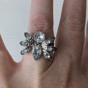vintage adjustable rhinestone ring silver tone bug butterfly moth wing being